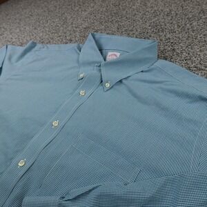 Brooks Brothers Shirt Mens 18 35 Blue Green Dress Button Up Long Sleeve Supima